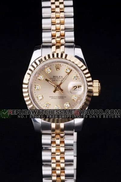 Rolex Datejust Luxury Diamonds Marker Two-tone Bracelet Yellow Gold Dial Womens Automatic Watch Ref.69173