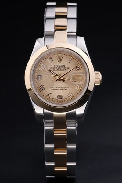 Rolex Datejust Gold Plated Bezel Concentric Circles Pattern Dial Arabic Numeric Scale Two-tone SS Bracelet Luxurious Watch