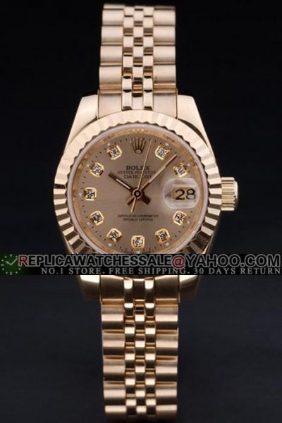 Luxurious Rolex Datejust Gold Plated Fluted Bezel/Dial/Bracelet Diamonds Scale 18K SS Women Watch