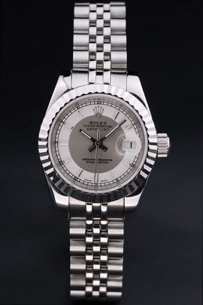 Rolex Datejust Silver Fluted Bezel Two-tone Dial Stick/Track Scale Stainless Steel Jubilee Bracelet Female Watch