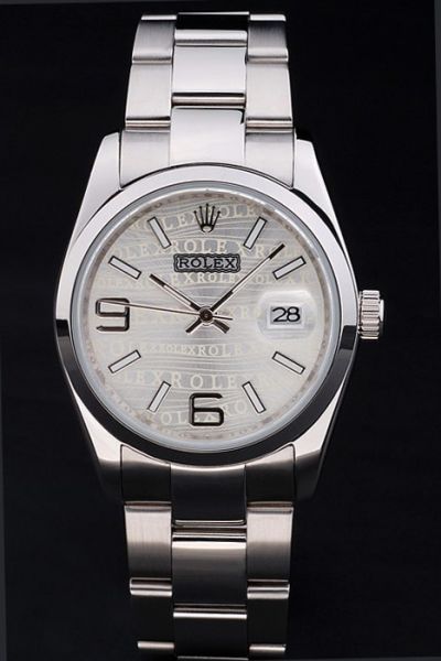 Classic Rolex Oyster Perpetual SS Bracelet/Case Grey Logo Pattern Baton & Arabic Marker Date Watch For Womens 
