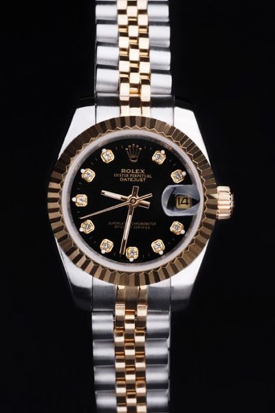 Best Value Imitated Rolex Datejust Gold-Plated Fluted Bezel Diamonds Scale Two-Tone Stainless Steel Bracelet Watch Hot Selling