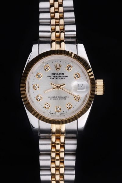 Most Fashion Rolex Datejust Diamonds Dial Yellow Gold Bezel Two-tone Bracelet Unisex Date Watch Malaysia Price