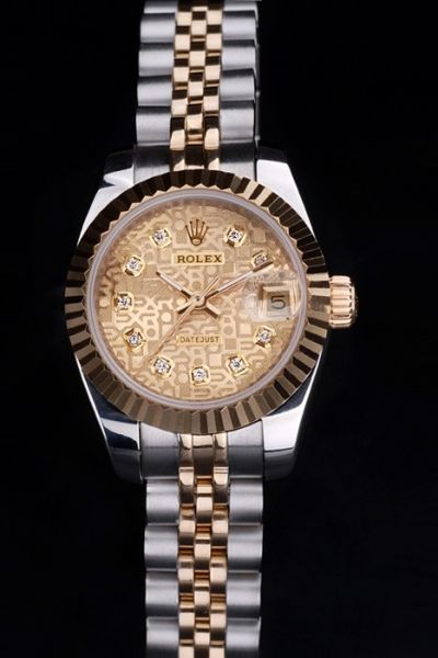 Rolex Datejust Gold Plated Fluted Bezel Pattern Dial Diamond Marker Two-tone Stainless Steel Bracelet Lady Watch