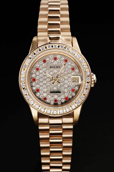 Rolex Datejust Pearlmaster Diamonds Bezel/Dial Red Diamonds Scale Yellow Gold Plated Bracelet Watch For Lady 