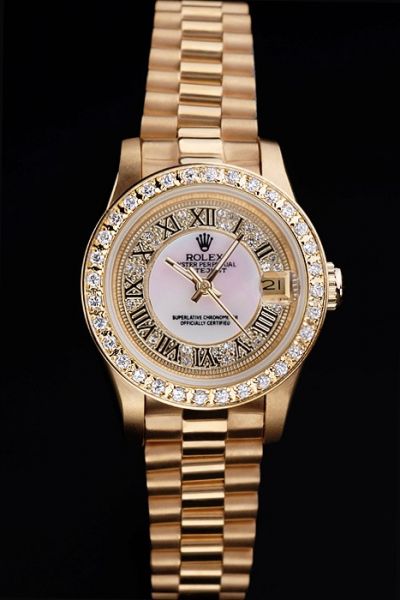 Rolex Lady Datejust 34mm Diamond-stud Bezel&Dial Black Roman Markers Yellow Gold  Watch 2019