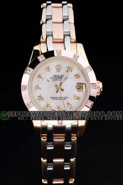 Faux Rolex Datejust Diamond-stud Bezel&markers Pearl Dial 3-tone Steel Bracelet Chic Watch Ref.80318