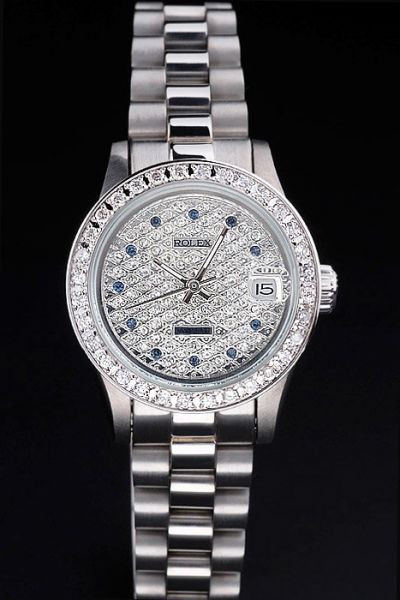 Women Rolex Datejust Pearlmaster Diamonds Bezel/Dial Blue Diamonds Scale White Gold Plated Bracelet Watch Ref.81299