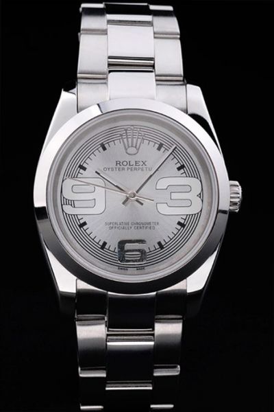 Rolex Oyster Perpetual Grey Concentric Circle Dial Oversized Arabic Scale 36mm Stainless Steel Lady Watch 176200-70130