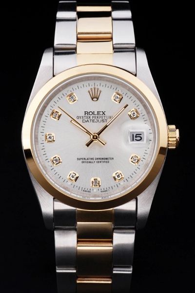 Classic Rolex Datejust White Dial Diamonds Scale Yellow Gold Bezel Two-tone Bracelet Unisex SS Watch