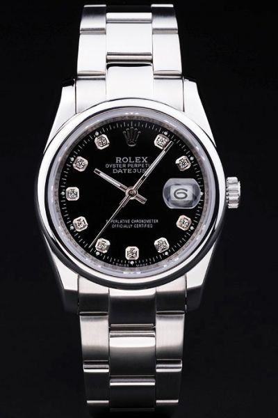 High End Rolex Datejust Black Dial Smooth Bezel Stainless Steel Bracelet Unisex Diamonds Watch UK