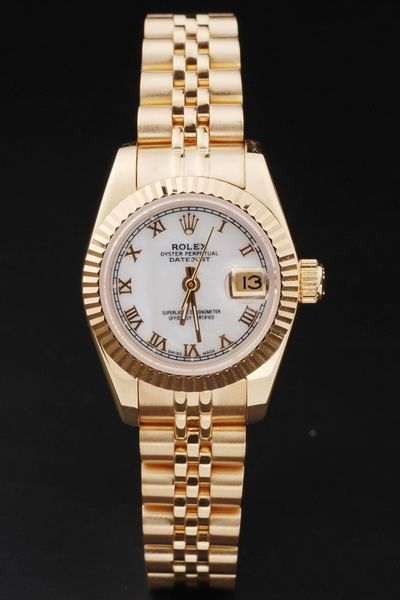 Best Rolex Datejust Oyster Perpetual White Pearl Dial Roman Marker All Yellow Swiss Date Watch For Womens