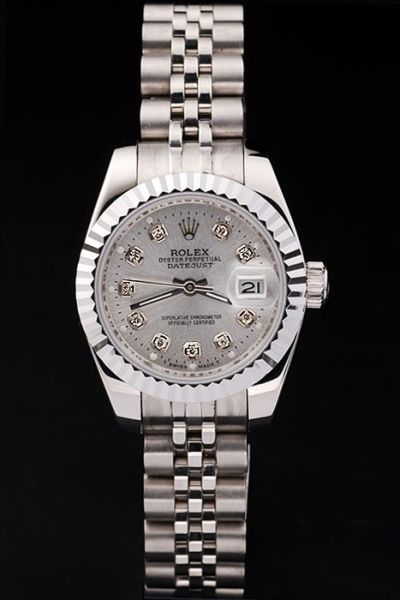 Swiss Fashion Rolex Datejust Silvery case Diamonds Markers Women 26mm Watch Ref.179179
