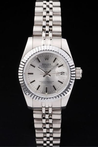 Swiss Rolex Lady Datejust Silvery SS Bracelet Stick Index Casual Stylish Watch