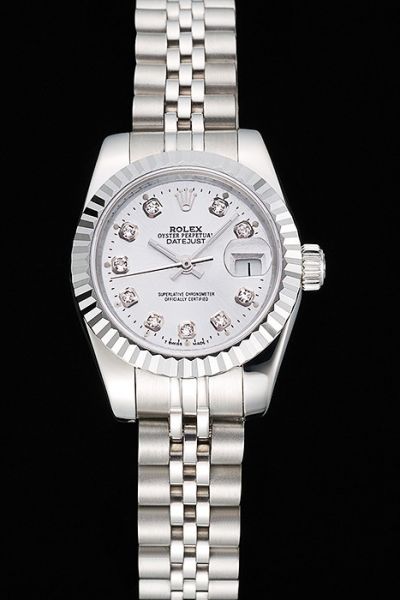 Cheap Swiss Rolex Datejust Stainless Steel Case & Bracelet Diamonds Bezel Womens White Dial Date Watch Online