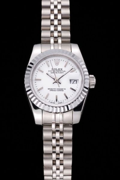High Quality Rolex Convex Lens Date Window White Dial Fluted Bezel Females SS Swiss Watch Replica