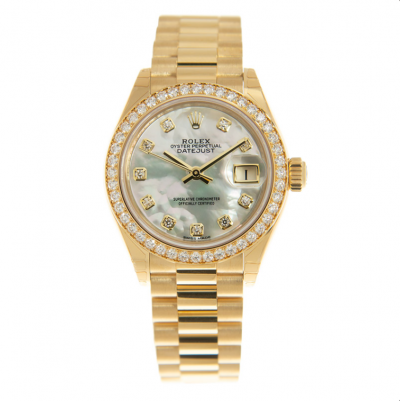 Luxury Rolex Datejust 28mm Female Yellow Gold Oystersteel White MOP Diamond Bezel/Marker Automatic Watch