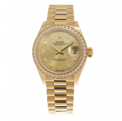 Rolex Latest Datejust 28MM Diamonds Bezel/Markers President Bracelet Women Yellow Gold Watch 279138RBR