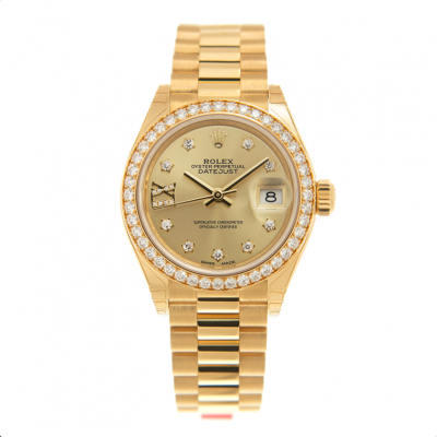 High Quality Rolex Datejust 28MM Automatic IX & Diamonds Marker Date Window Womens Fake Yellow Gold Watch