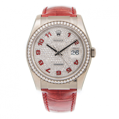 Rolex Chic Datejust 26MM Female Diamonds Dial & Bezel Arabic Index Red Crocodile Leather Strap Automatic Watch