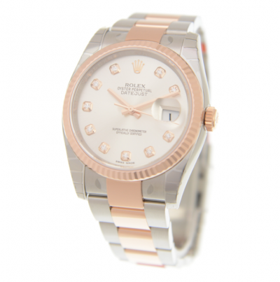 Hot Selling Rolex Datejust 36MM Rose Gold Fluted Bezel Diamonds Markers Silver Face Women Two-tone Date Watch