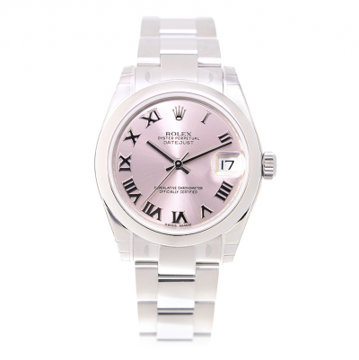 Rolex Simple Style Datejust 31MM Pink Dial Roman Index Women Stainless Steel Smooth Bezel Date Watch