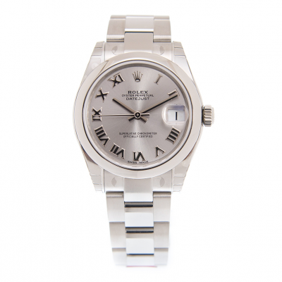 High Quality Rolex Datejust 31MM Smooth Bezel Silver Face Roman Markers Female Fake White Gold Watch