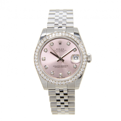 Women's Popular Rolex Datejust 31 Diamonds Markers/Bezel Pink Face Stainless Steel Date Watch