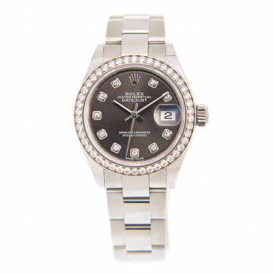 Rolex High End Datejust Diamonds Index & Bezel Dark Gray Face Ladies Oyster Bracelet Fake Stainless Steel Watch