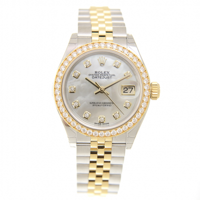 Luxury Rolex Datejust 28MM Diamonds Index/Marker White MOP Dial Women Two-tone Jubilee Bracelet Watch Yellow Gold