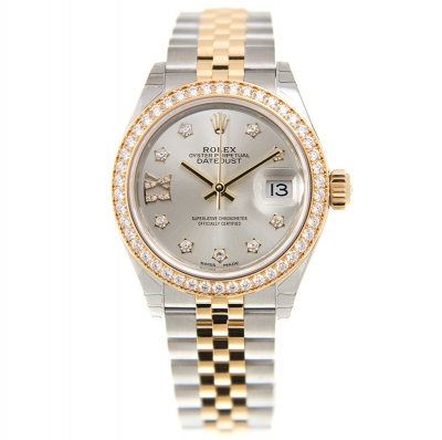 2021 Latest Rolex Silver Dial IX Roman Star Diamonds Markers Automatic Movement Women SS & Golden Two-tone Watch