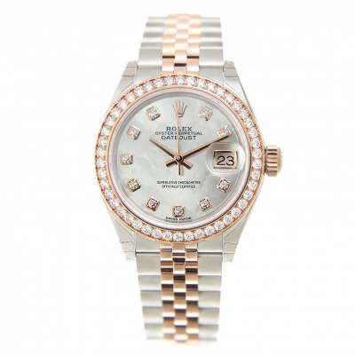 Top Sale Rolex Datejust 28 Rose Gold & Stainless Steel Bracelet Diamonds Markers/ Bezel Ladies White MOP Watch