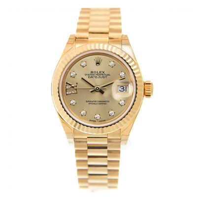 Best Quality Rolex Datejust 28MM Case Female Yellow Gold Oyster Bracelet Classic Diamonds Fake Watch 279178