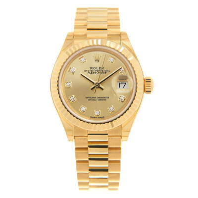 Women's Classic Rolex Datejust 28MM Fluted Bezel President Bracelet Yellow Gold Plated Diamonds Watch  279178