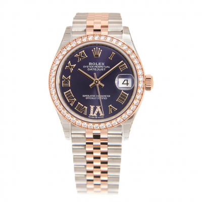 2021 New Rolex Datejust 28MM Diamonds Bezel Roman Index Deep Purple Dial Female Two-tone Watch