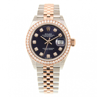 Luxury Rolex Datejust 28MM Diamonds Markers & Bezel Deep Purple Dial Jubilee Bracelet Women Two-tone Watch 
