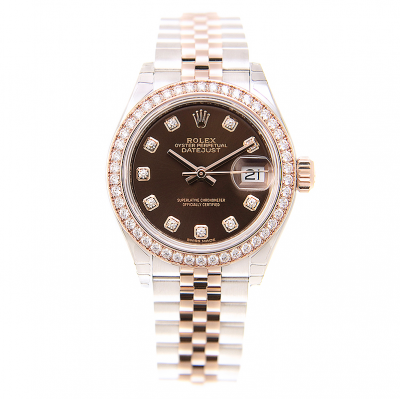 Classic Rolex Datejust 28MM Diamonds Markers/Bezel Jubilee Bracelet Brown Dial Women Rose Gold & SS Watch