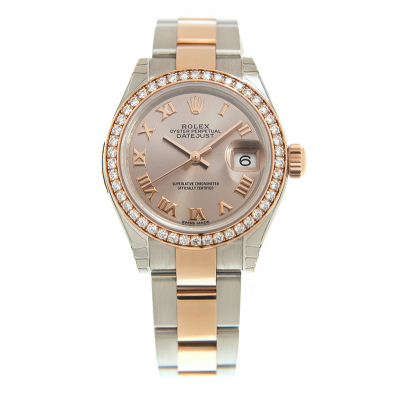 Luxury Rolex Datejust Pink Dial 28 MM Case Roman Index Diamonds Bezel Women Rose Gold SS Watch
