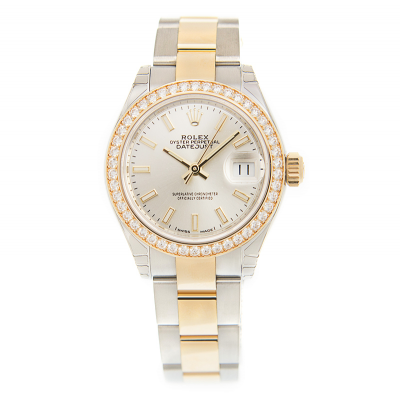 Replica Top Sale Rolex Datejust 28 Oyster Two-tone Bracelet Silver Face Diamonds Bezel Yellow Gold Lady Watch 279383RBR