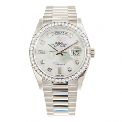 Top Sale Rolex Day-date White MOP Face President Bracelet Diamonds Bezel/Markers Stainless Steel Feminine Watch 128349RBR