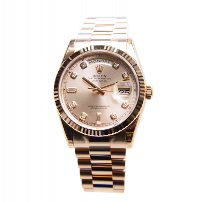 Best Price Rolex Day-date 36 Diamonds Index Fluted Bezel Champagne Dial Female Rose Gold Gift Watch