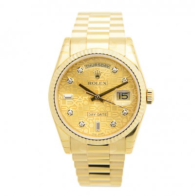 2021 Rolex Day-date 36MM  Logo Embossed Dial Diamonds Index Women President Bracelet All-Set Yellow Gold Watch