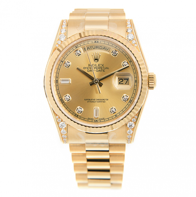 2021 Latest Rolex Day-date 36MM Diamonds Lug & Markers Women All Yellow Gold Plated Automatic Watch