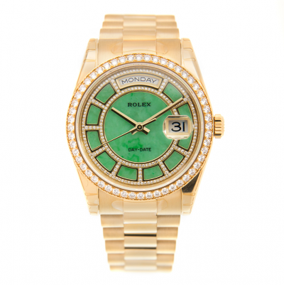 2021 Hot Selling Rolex Day-date Green Dial Diamonds Markers & Bezel Yellow Gold 36MM Watch For Ladies