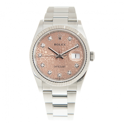 Best Price Rolex Day-date 36MM Diamonds Markers Classic Logo Pattern Pink Dial Women Stainless Steel Fluted Bezel Watch
