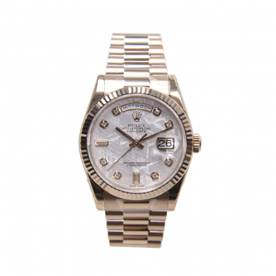 Best Quality Rolex Day-date White Dial Diamonds Markers Classic Fluted Bezel Rose Gold President Watch For Ladies