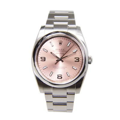 Rolex Oyster Perpetual 34 Sweet Pink Dial Stick & Arabic Markers Platinum Luminous Watch For Ladies Replica