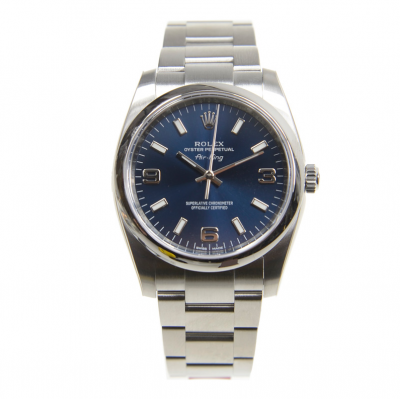 Low Price Rolex Oyster Perpetual 34MM Luminous Baton Arabic Markers Blue Dial Mechanical Automatic White Gold Watch