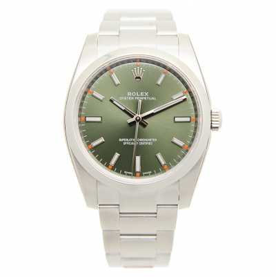 Spring New Rolex Oyster Perpetual 34MM Green Dial Sticks Smooth Bezel Female Automatic Luminous Watch Online