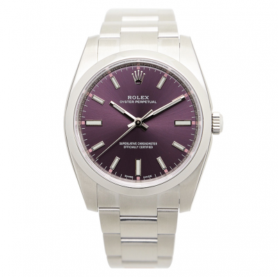 Classic Rolex Oyster Perpetual Stick Luminous Markers Purple Dial Female Stainless Steel Fake Automatic Watch